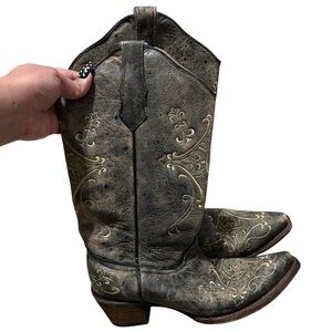 Circle G Corral Black Crackle Distressed Embroidered Cowboy Boot Womens 11M